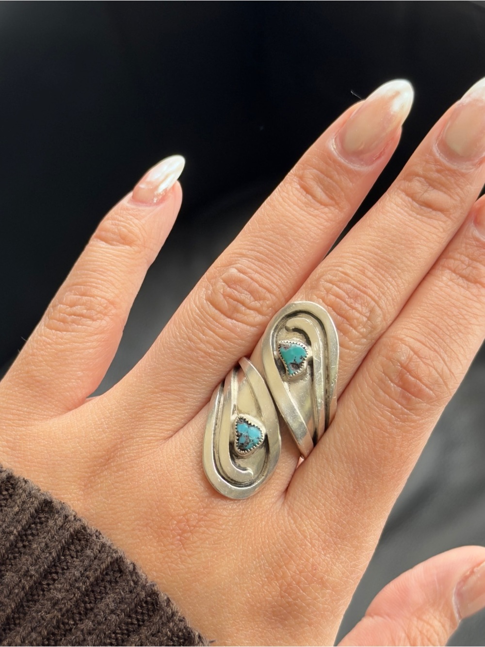Vintage Navajo Bypass Wrap Around Turquoise adjustable ring 7